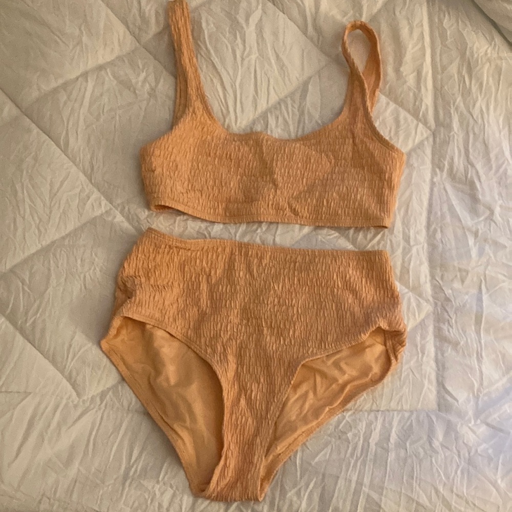 High waisted textured swimsuit set- & other stories